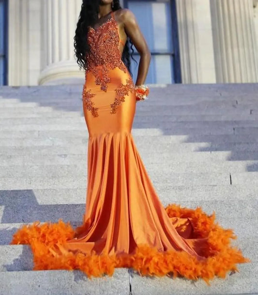 Beautiful orange mermaid dress, Bridesmaid Dress,Wedding Reception Mermaid Dress,Wedding Dress,Prom outfit,sleeveless dress,Free Shipping