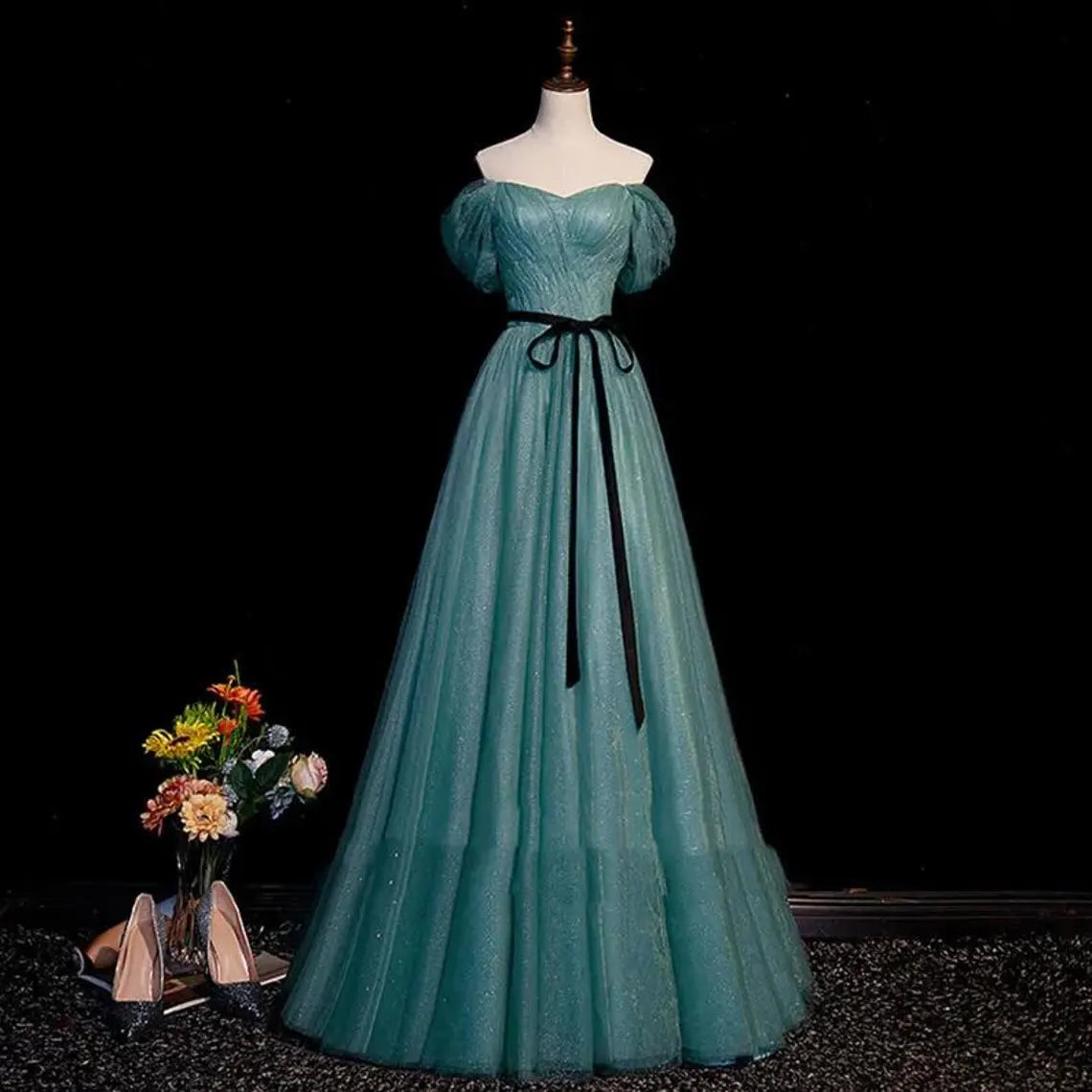 French Green Evening Dress,Formal Prom Dress,Fairy Prom Dress,Princess Ball Gown,Cocktail Dress,Birthday Graduation Party Dress,Ball Gown