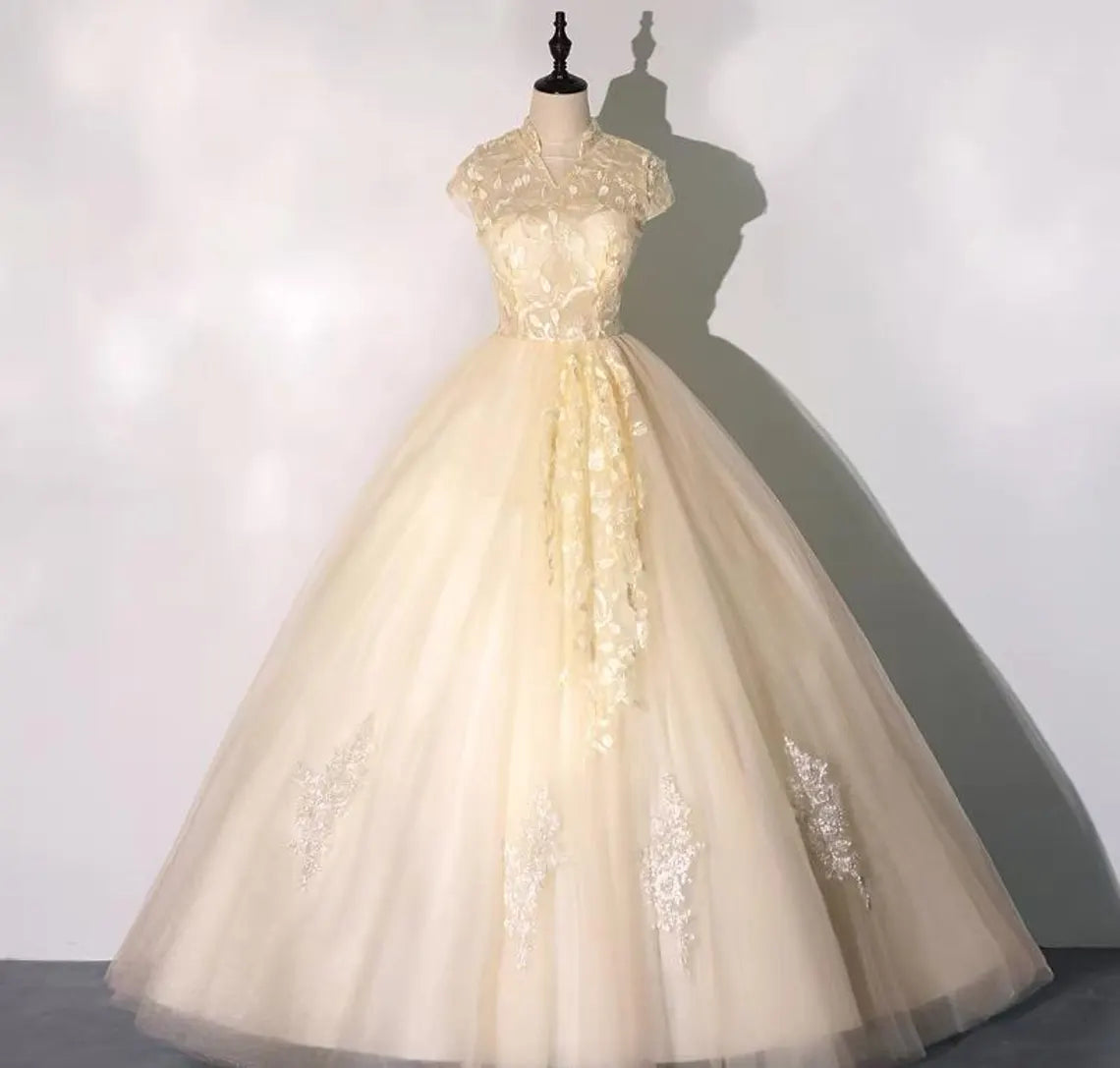 Yellow Tulle Evening Prom Dress,Fairy Ball Gown,Princess Dress,Formal Evening Gown,Cocktail Dress,Birthday Party Dress,Bridesmaid Gown