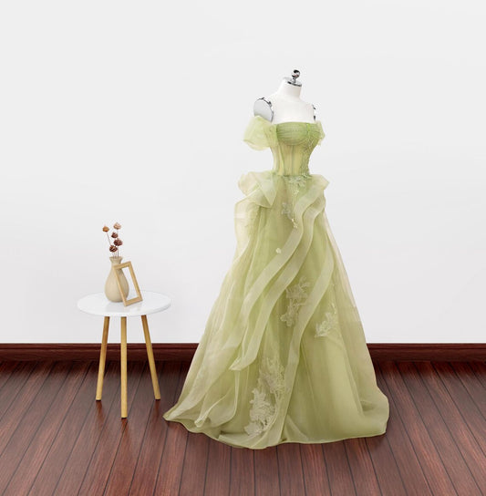 Off the Shoulder Green Blue Beaded Long Prom Dresses, Off Shoulder Green Blue Formal Evening Dresses