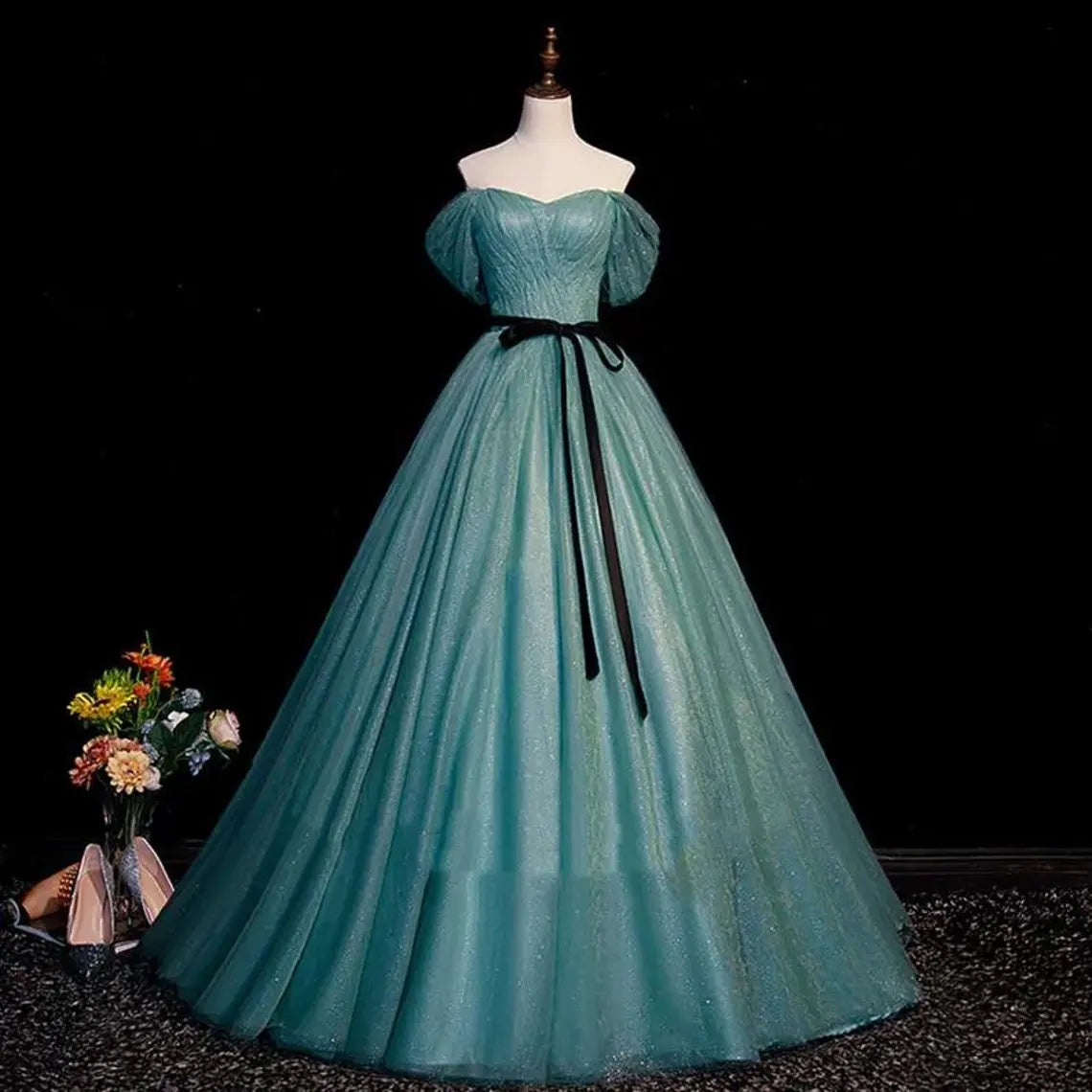 French Green Evening Dress,Formal Prom Dress,Fairy Prom Dress,Princess Ball Gown,Cocktail Dress,Birthday Graduation Party Dress,Ball Gown