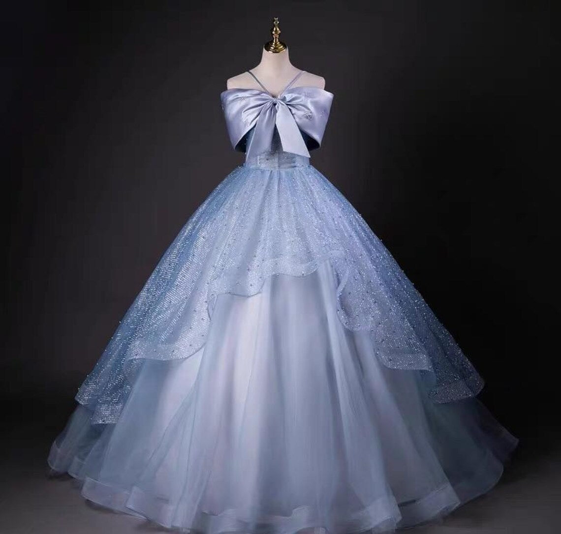 Fairy Princess Ball Gown,Blue Long Prom Dress,Elegant Ball Dress,Formal Prom Dress,Evening Party Dress,Cocktail Dress,Birthday Party Dress