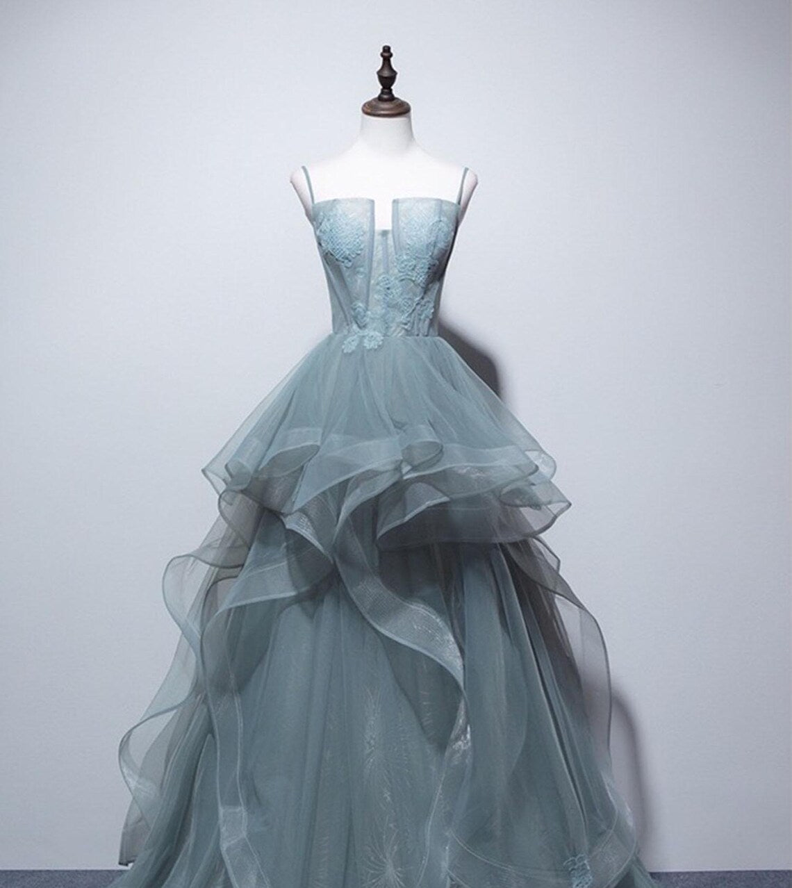 Elegant Green Tulle Prom Dress,Fairy Long Prom Gown,Green Straps Prom ...