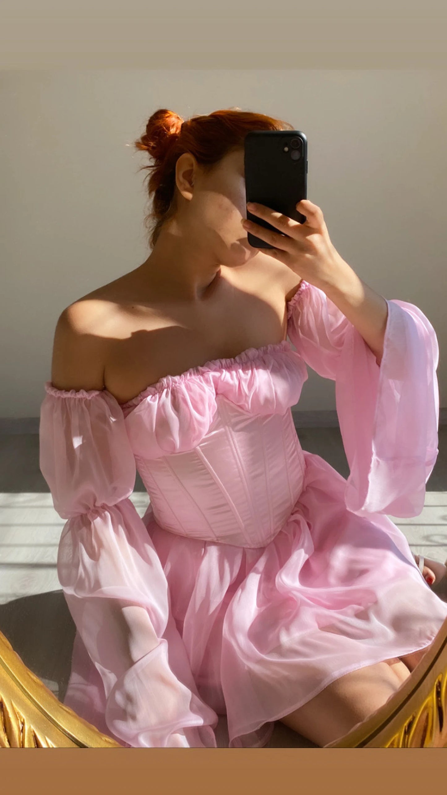 pink waist corset chiffon dress/tulle sleeve pink dress/satin waist corset dress/strapless pink dress/birthday