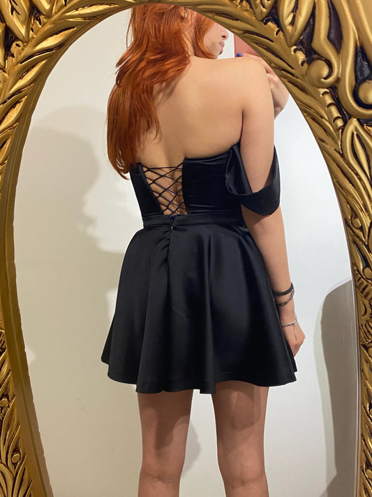 black satin skirt bustier /black satin sleeve bustier skirt /satin corset bustier skirt /graduation,prom,christmas dress