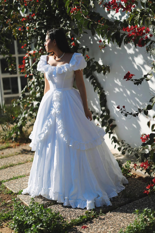 Vintage style white long fairy tale dress wedding, prom, graduation