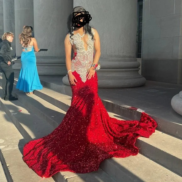 Red sparkly mermaid prom dress