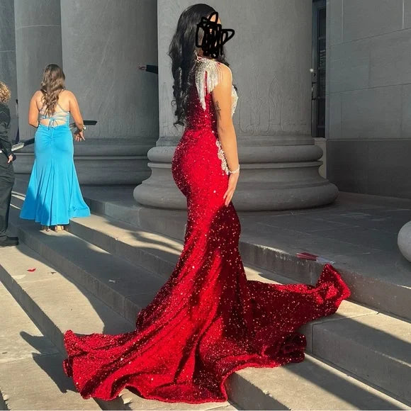 Red sparkly mermaid prom dress
