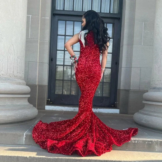 Red sparkly mermaid prom dress