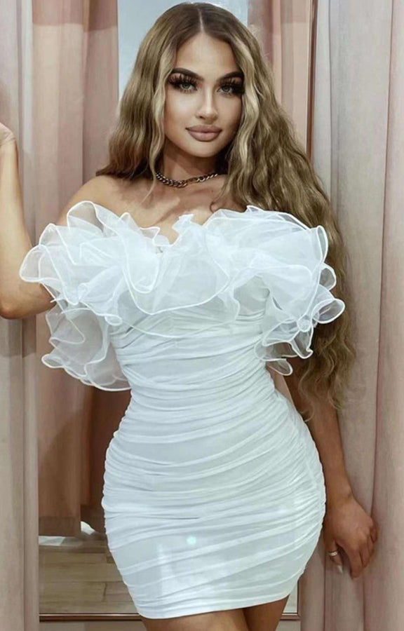 White Short Homecoming Dress With Rufflues ,DH0004 main image 1