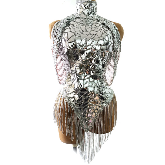 Sparkly Silver Sequins Dresses for Women Sexy Bling Dance Fringes Costume Birthday Party Celebrate Outfit Singer Stage Wear