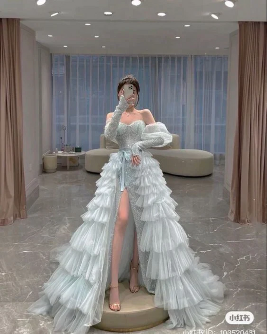 Prom Dress High Split With Gloves