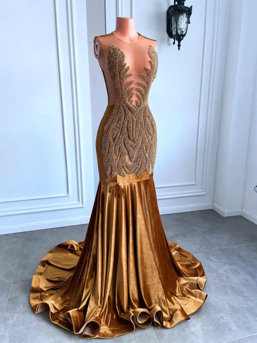 Gold diamond top prom dress