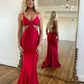 Prom Dress Simple Red Spaghetti Strap Long Mermaid Gown
