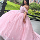 Pink Off The Shoulder Tulle Ball Gown Sweet 16 Prom Dress Quinceanera Dress