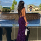 Purple Sequin Mermaid Prom Dress Long Party Dress