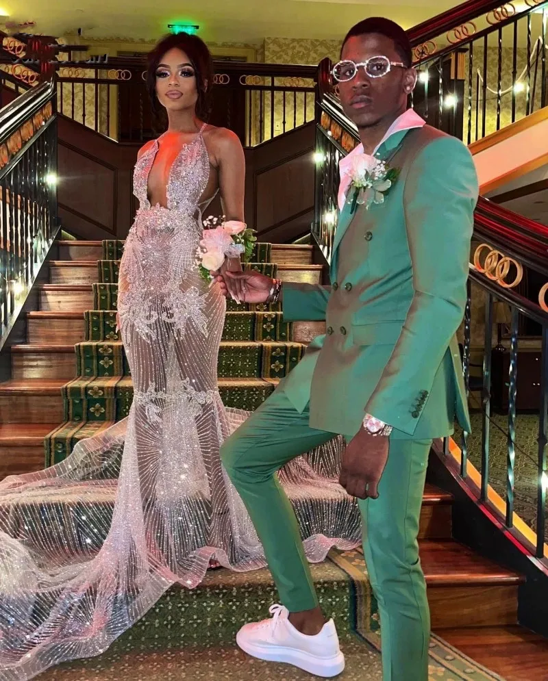 See Through Mermaid Prom Dress For Women Glam Sequin Black Girls Birthday Party Dresses Long Evening Gowns