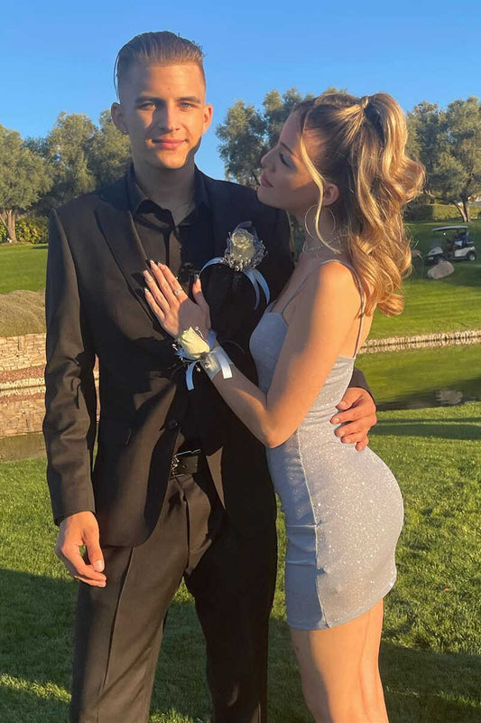 Shiny Grey Drawstring Ruched Tight Homecoming Dress