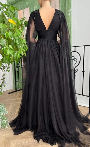 Tulle A Line Long Sleeves Evening Dress