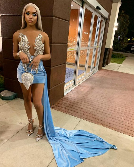 tight blue mini homecoming dress party dress