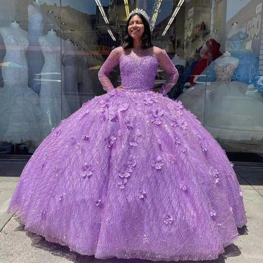 Purple Formal Ball Gown Quinceanera Dresses For Sweet Girl Sequin Beading Appliques Lace Long Party Skirt Vestidos De Fiesta