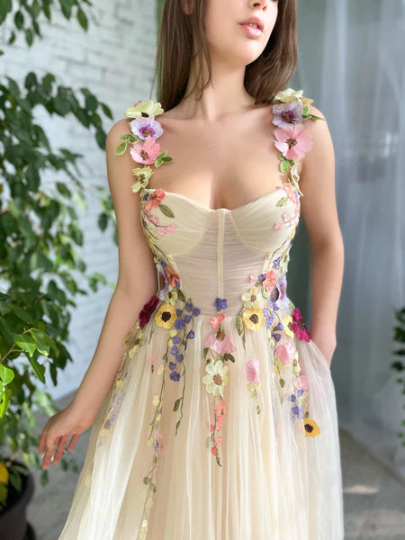 Tea Length Straps Homecoming Dress With Flower, Cocktail Dresses With 3D Flower