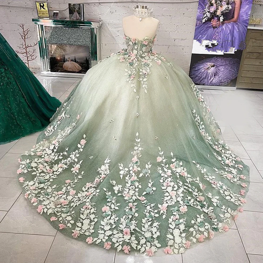 Quinceanera Dresses Ball Gown Lace Ball Gown Sweet 16 Dress With Flowers