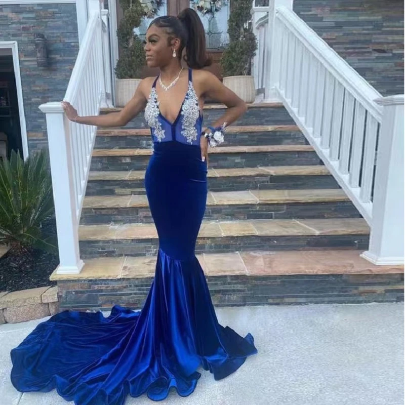 Dark blue spaghetti strap dress on sale