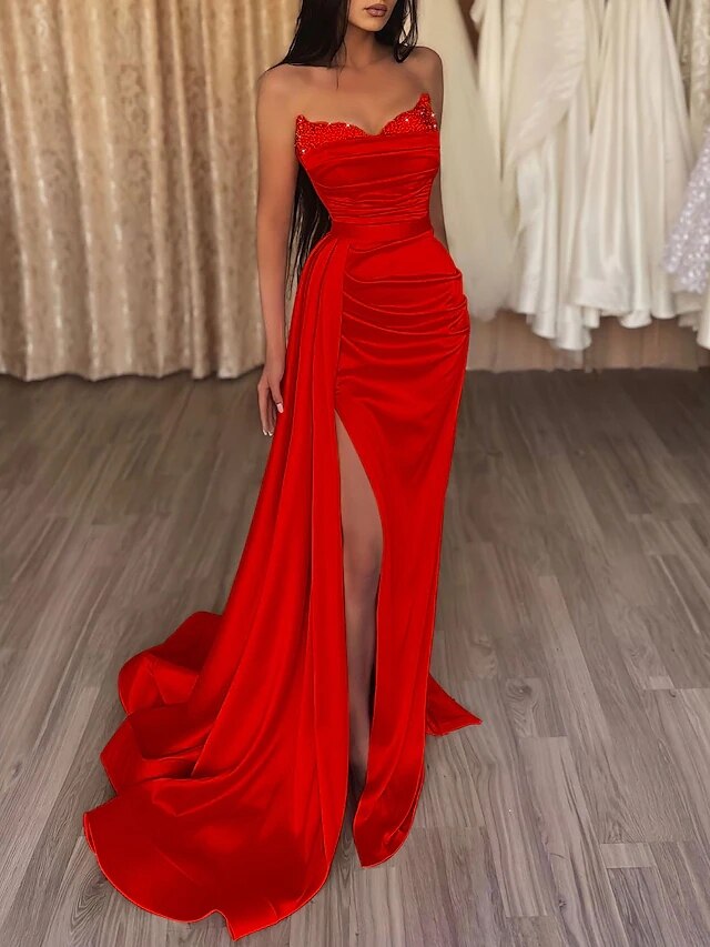 Elegant Orange Sweetheart Mermaid Evening Dress Split Long With Sequins Ruffles