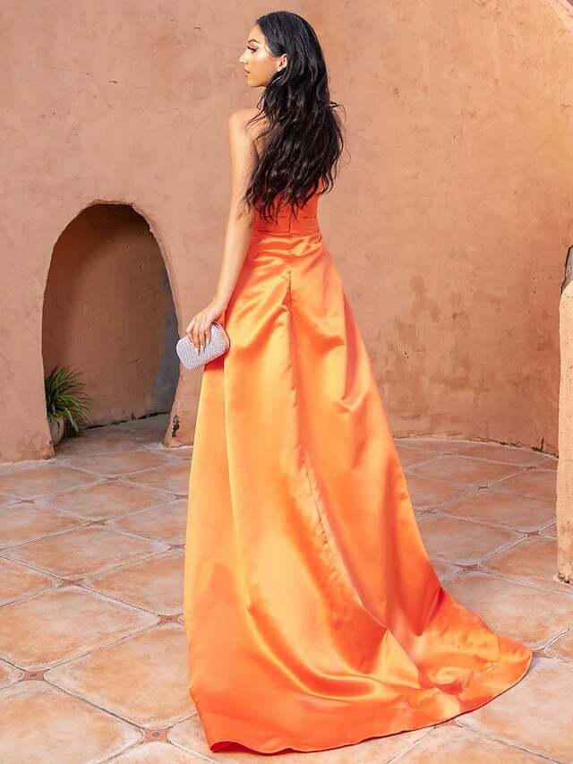 Elegant Orange Sweetheart Mermaid Evening Dress Split Long With Sequins Ruffles