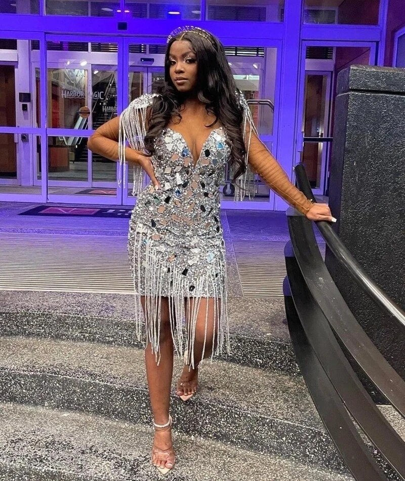 Sexy Silver Backless Short Prom Dresses For Black Girl 2023 Robe De Soiree Party Birthday Homecoming Party Gowns