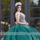 Hunter Green Off The Shoulder Quinceanera Dresses 2023 Appliques Birthday Party Gowns With Cape Pageant Graduation Sweet 16