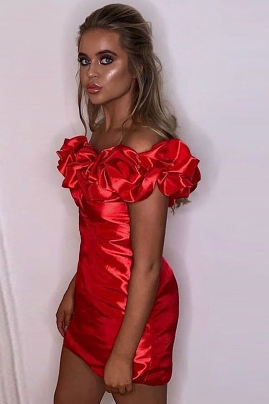 Chic Off-the-Shoulder Sheath Short Homecoming Dress Mini Party Gowns