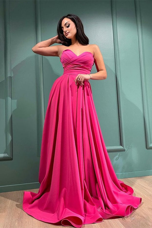 Stunning Fuchsia Sweetheart Long Evening Dress With Split