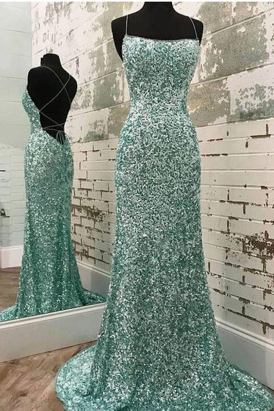 Sparkly Mint Sequin Mermaid Long Party Prom Dress For Women, Shiny Evening Dress