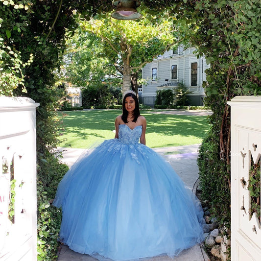 Princess Sky Blue Quinceanera Dresses,Sweet 16 Dresses with Applique Beaded