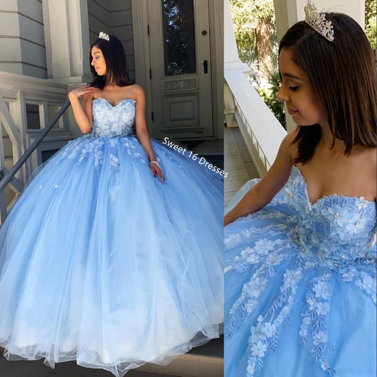 Princess Sky Blue Quinceanera Dresses,Sweet 16 Dresses with Applique Beaded